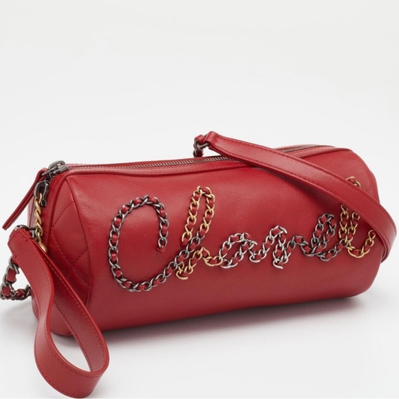 Chanel 
New Calfskin Chain 20s Signature Bowling Bag Red. Written in chain. - Picture 3 of 11